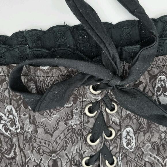 Tripp NYC Shirt Womens Medium Purple Black Tank Corset Skull Brocade - Picture 9 of 13